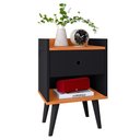 Ver imagem 1 de Mesinha Quarto Lateral Cama Mesa Cabeceira 1 Gaveta Organizadora Pés Palito Retrô - Preto/Cinamomo