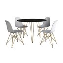 Ver imagem 6 de Mesa De Jantar Redonda 90Cm Preta Clips 3 Pés Com 4 Cadeiras Brancas Base Dourada Cor: Preto