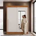 Ver imagem 4 de Guarda Roupa Casal 2 Portas de Correr com Espelho Firenze Marrom/Carvalho Vermontt/Off White