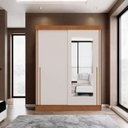 Ver imagem 1 de Guarda Roupa Casal 2 Portas de Correr com Espelho Firenze Marrom/Carvalho Vermontt/Off White