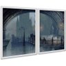 Kit 2 Quadros Decorativos Ponte Sombrio Noturno 45x34cm:moldura Branca - 1