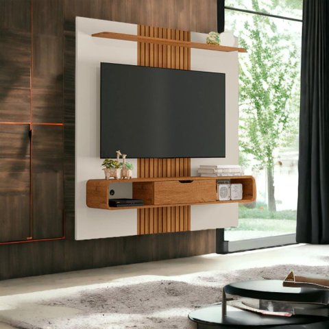 Painel para Tvs 65" Lisboa Off White e Naturalle Ripado Bechara