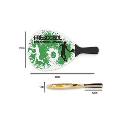 Kit 1 bola 2 raquetes jogo de frescobol diversao praia sol verao madeira mdf junges - 3