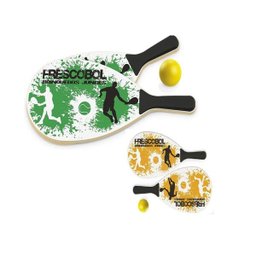 Kit 1 bola 2 raquetes jogo de frescobol diversao praia sol verao madeira mdf junges - 5