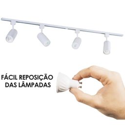 Trilho Eletrificado de Embutir Industrial Sala Escritório Decoração Casa 1M com 5 Spots Branco - 11