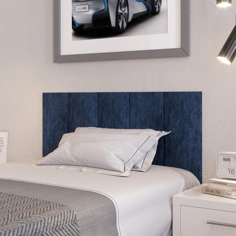 Cabeceira Modulada Estofada Adesiva Decorativa Solteiro 100cm - Azul