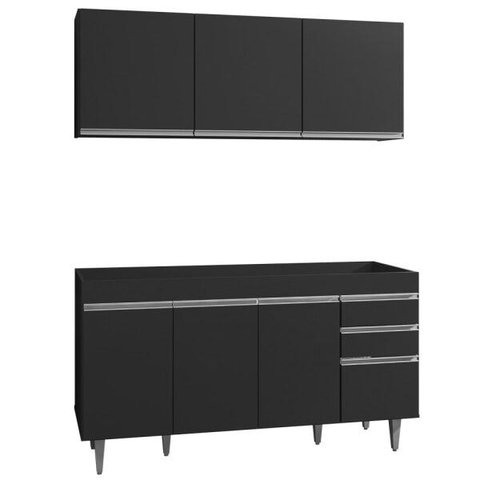 Armário Aéreo Argélia e Balcão Gabinete de Pia Marrocos 150cm Preto - Lumil