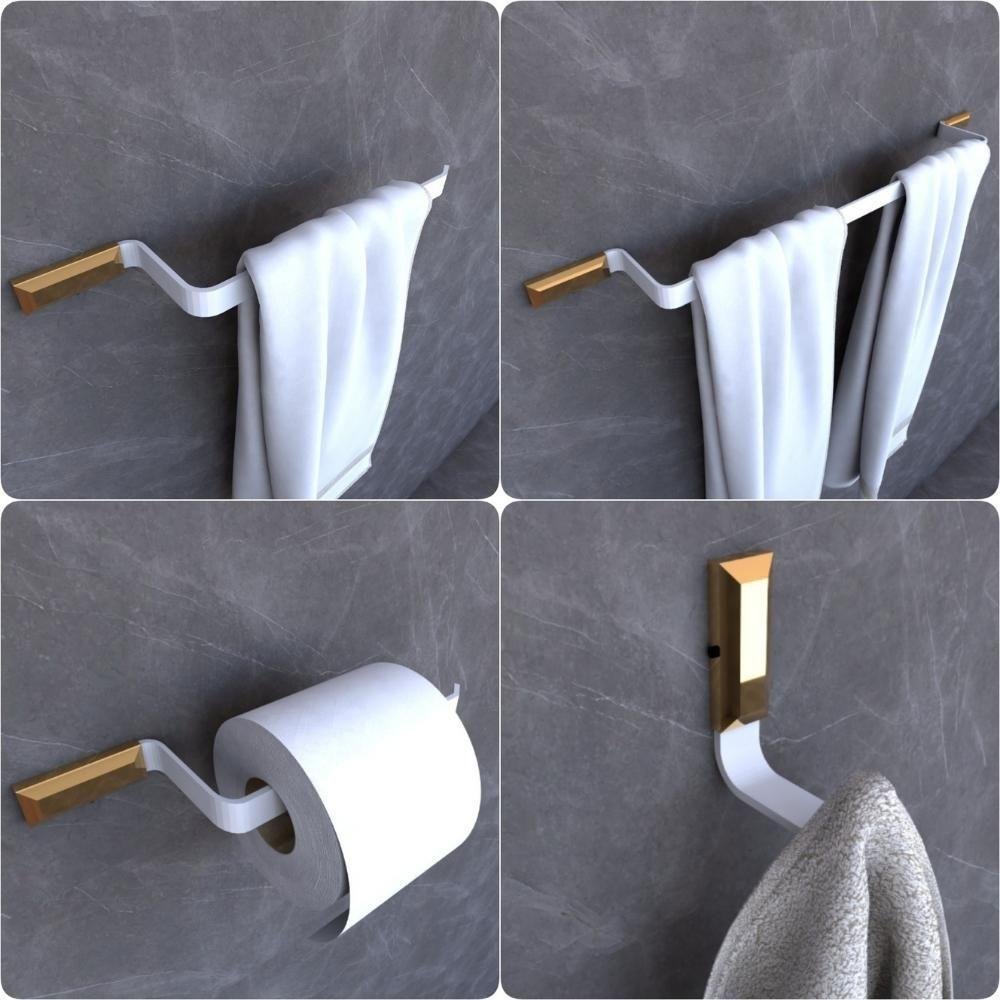 Kit Acessórios Para Banheiro Branco E Gold Empire 4 Peças - 1