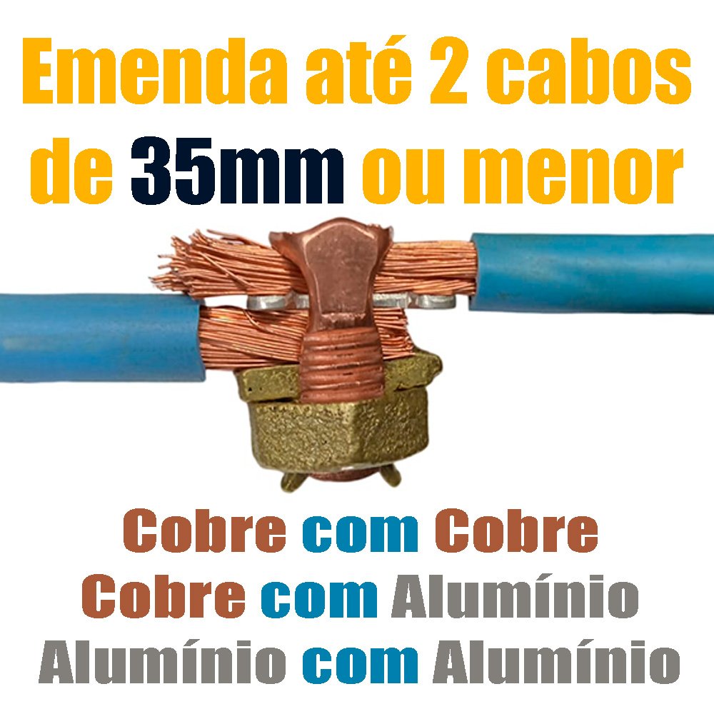 Kit 10 Split Bolt Conector Parafuso Fendido Bimetálico 35mm para Emenda Cabos Cobre Alumínio - 2