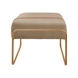 Puff Quadrado Turin Base de Metal Dourado Agarb Decor:linho Bege - 2