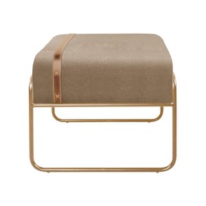 Puff Quadrado Turin Base de Metal Dourado Agarb Decor:linho Bege