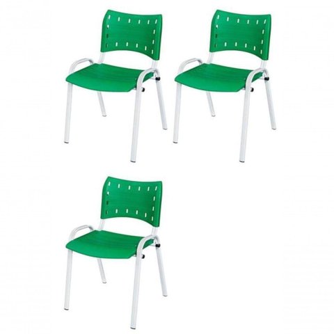 Cadeira Iso Base Branco , Escritório Verde - Kit 3 Un