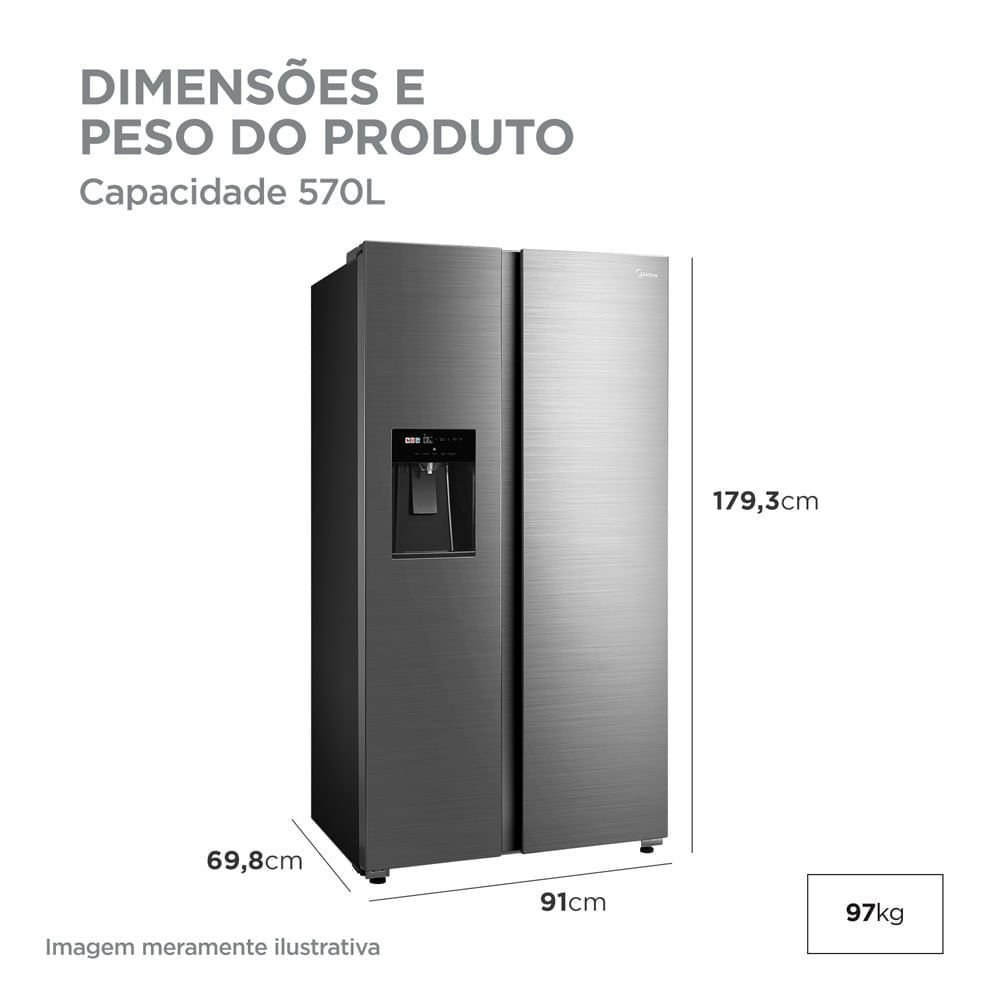 Geladeira Side By Side 570l Dispenser Água e Gelo Inverter Cor