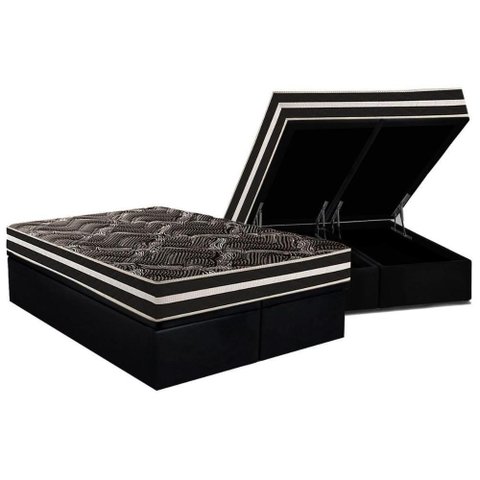 Conjunto Box Baú Queen: Colchão Molas Paropas D28 - Master Ag80 Black Double Face 17 + Base Crc