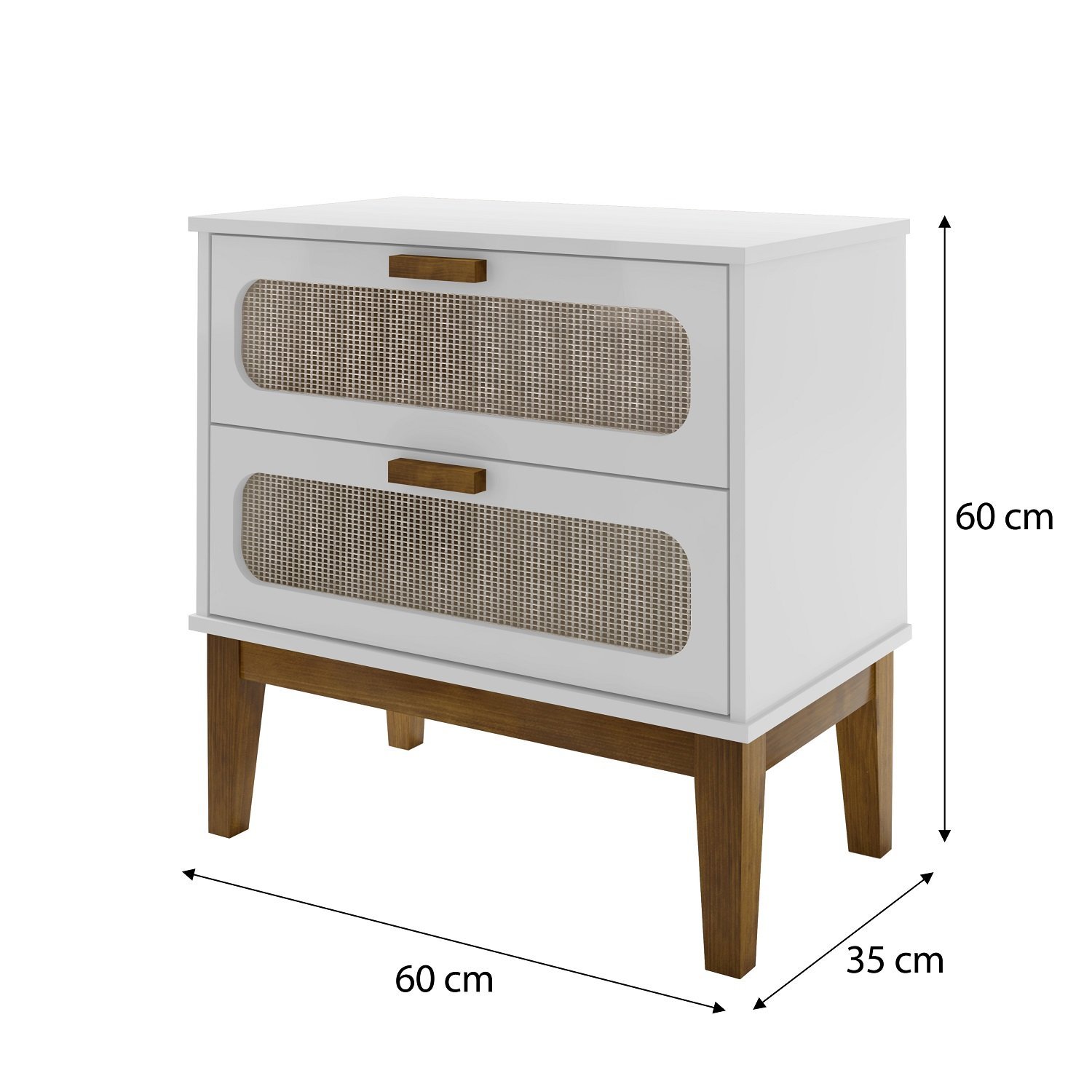 Mesa de Cabeceira Classico Retrô Santorini 60cm Pes de Madeira 2 Gavetas Branco - 4