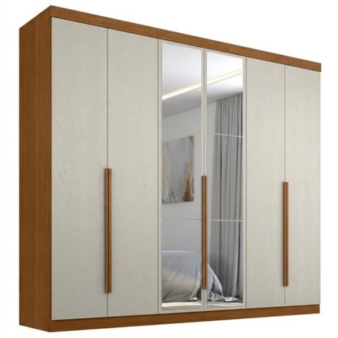 Guarda Roupa Casal 6 Portas com Espelho Monumento 272 cm Cinamomo Areia Zanz