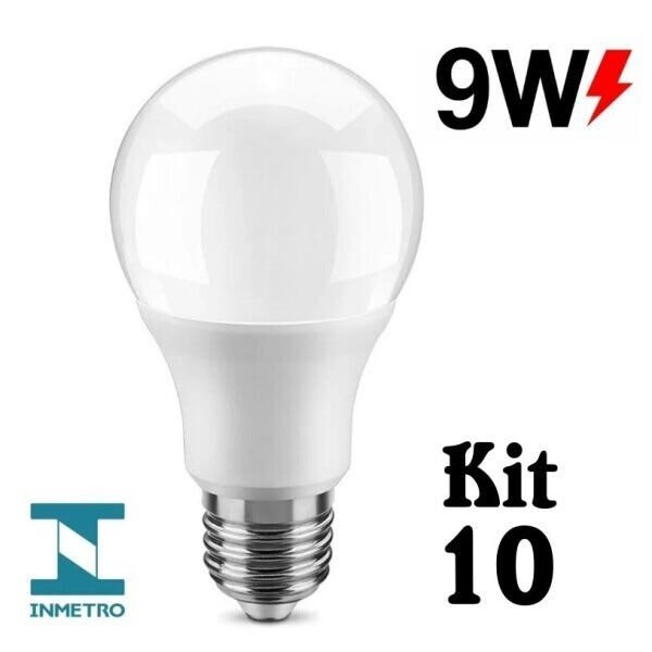 Kit 10 Lâmpada Led 9w Bulbo E27 Bivolt 6500K Branco Frio - 6