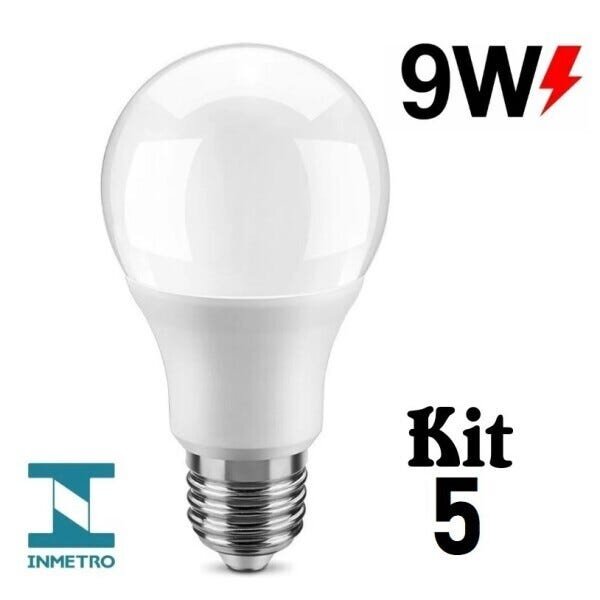 Kit 5 Lâmpada Led 9w Bulbo E27 Bivolt 6500K Branco Frio - 6