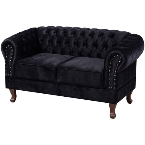 Namoradeira Chesterfield Duque 2 Lugares em Veludo:Veludo Pretro