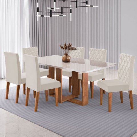 Mesa de Jantar 6 Lugares Afrodite Mel/blonde/veludo Pastel - Viero Móveis