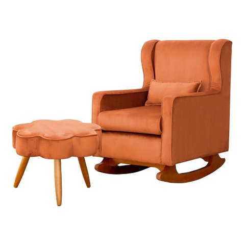 Poltrona C/ Puff Balanço Amamentação Aurora Veludo Terracota - Lm Decor