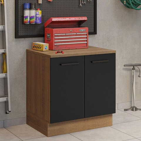 Balcão Multiuso 80cm 2 Portas Rustic/preto Agata Madesa Rustic/preto