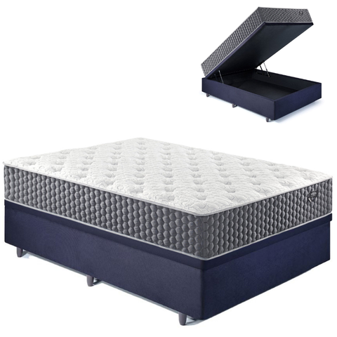 Base Box Baú Casal 138x188 Suede com Colchão Relax Fresh Molas Ensacadas