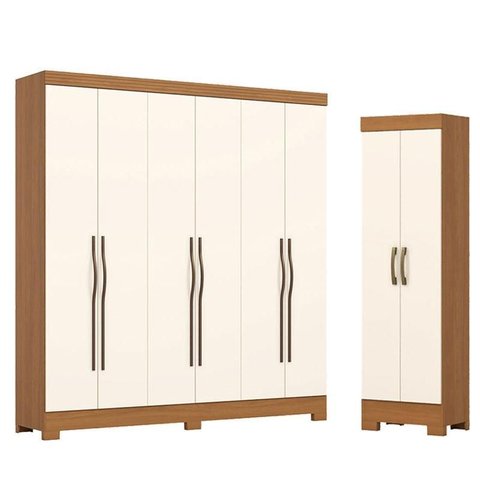 Guarda Roupa Casal 6 Portas e 2 Gavetas Leonard com Armário Multiuso 2 Portas 3 Prateleiras B387 Cin