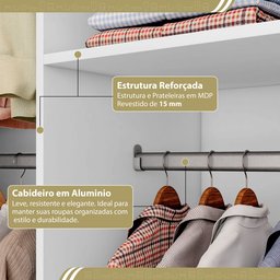 Guarda-Roupa Closet Modulado Casal sem Portas Canto em L com 4 Gavetas e 3 Cabideiros Versatille Yescasa - 8