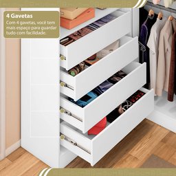 Guarda-Roupa Closet Modulado Casal sem Portas Canto em L com 4 Gavetas e 3 Cabideiros Versatille Yescasa - 10