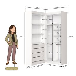 Guarda-Roupa Closet Modulado Casal sem Portas Canto em L com 4 Gavetas e 3 Cabideiros Versatille Yescasa - 3