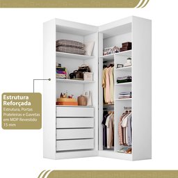 Guarda-Roupa Closet Modulado Casal sem Portas Canto em L com 4 Gavetas e 3 Cabideiros Versatille Yescasa - 11