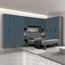 Ver imagem 1 de Guarda Roupa Modulado 8 Peças 14 Portas Com Cama E Colchão Casal Gazin Grafite Azul Delta Fênix