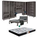 Ver imagem 2 de Guarda Roupa Modulado 8 Peças 14 Portas Com Cama E Colchão Casal Gazin Grafite Azul Delta Fênix