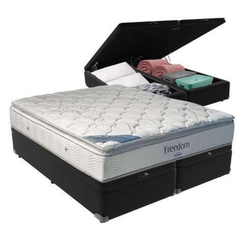Cama Box com Baú King e Colchão Freedom Ortobom D33 Cor:preto
