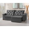 Sofa Retrátil Reclinável Milão 2,90 5 Lugares Estofado Capitonê com Braço Almofadado Linho Grafite - 1