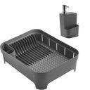 Ver imagem 1 de Conjunto Escorredor de Louças Pratos Talheres e Dispenser Detergente 650ml Chumbo