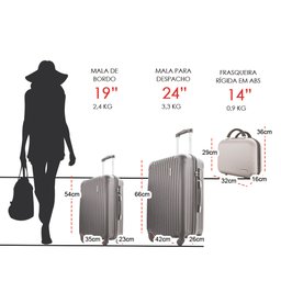 Kit Conjunto 2 Malas Rígidas 360° com Frasqueira - Gladiador A2pm Cor: Cinza - 7