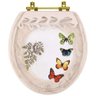 Assento Sanitário Poliester Oval Biscuit Decorado Borboletas com Ferragem Dourada - 1