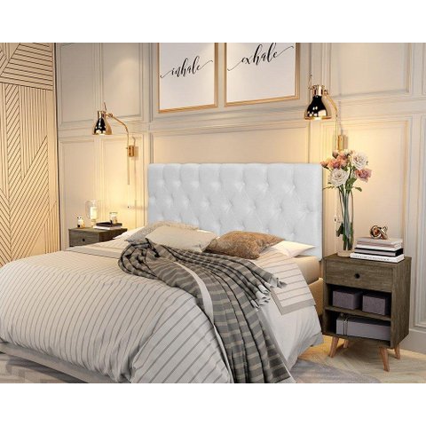 Painel Cabeceira Paris Queen para Cama Box 1,58 Corino Branco