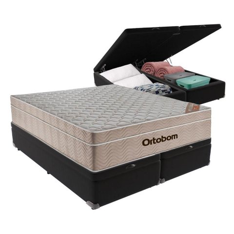Airtech Ortobom Queen com Baú Preto 158cm Springpocket