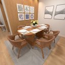 Ver imagem 1 de Conjunto Mesa de Jantar Toscana 6 Lugares Tampo em MDF com Cadeiras Estofadas Corano Marrom Mescla