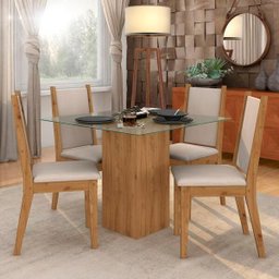 Conjunto Sala de Jantar Seul de Vidro 4 Cadeiras - Móveis Arapongas Cinamomo/bege 03 - 1