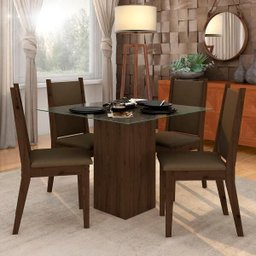 Conjunto Sala de Jantar Seul de Vidro 4 Cadeiras - Móveis Arapongas Imbuia/marrom - 1