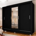 Ver imagem 1 de Guarda-roupa Casal Vivian 3 Portas Espelho Menor Preto Fosco - M.a Preto Fosco