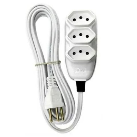 Extensão Tomada Tripla Cabo 2,5 Metros 0,75 Mm² Branca Ilumi