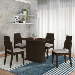 Conjunto Sala de Jantar 4 Cadeiras Imbuia Catar - Móveis Arapongas Imbuia/Creme - 1
