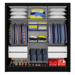 Guarda-roupa Casal Layla 3 Portas 3 Espelhos 4 Gavetas Preto - M. Arapongas Preto Fosco - 2