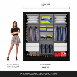 Guarda-roupa Casal Layla 3 Portas 3 Espelhos 4 Gavetas Preto - M. Arapongas Preto Fosco - 3