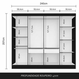 Guarda-roupa Casal Mayra 8 Portas Preto Fosco - Móveis Arapongas Preto Fosco - 4